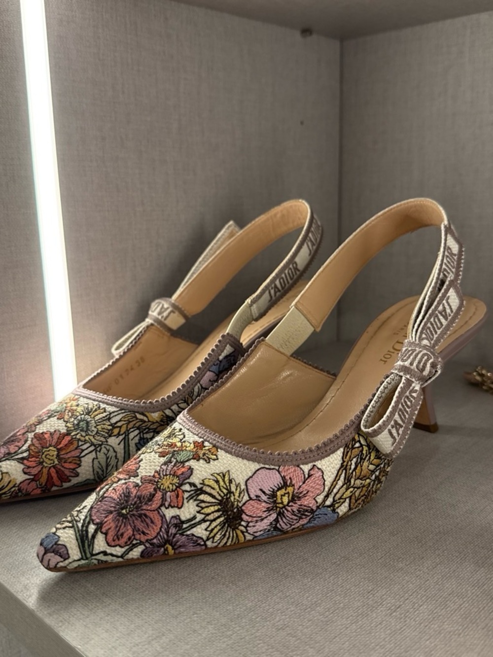 Dior Multicolor Floral Embroidered Slingback Pumps